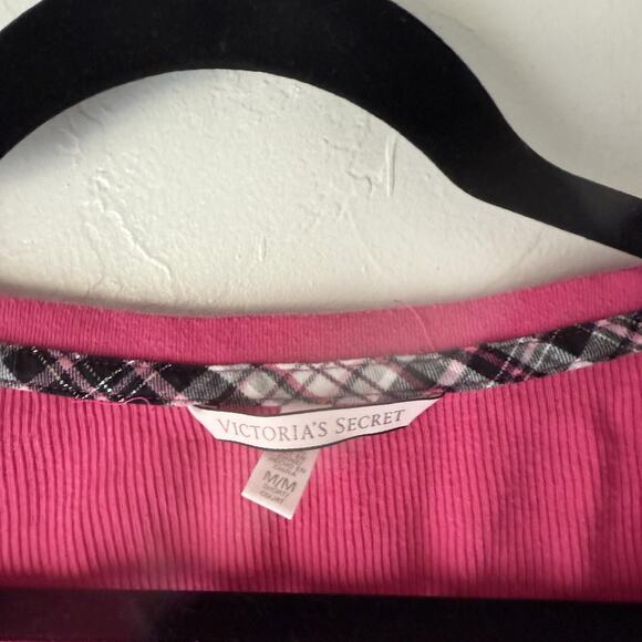 Victorias Secret Henley Shirt Y2k Fitted Medium Pink Long Sleeve Thermal Top - Picture 5 of 9